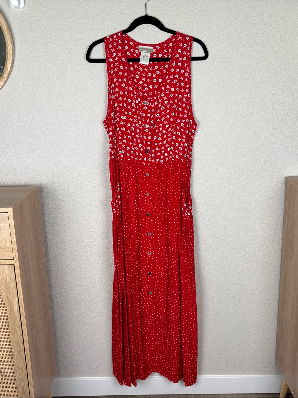 Coldwater Creek Dress XL Red Printed Sleeveless Maxi Dress White Flowers